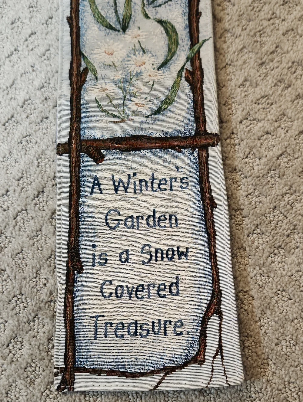 Floral Winter Garden Tapestry Wall Hanging - Blue and Cream Flowers